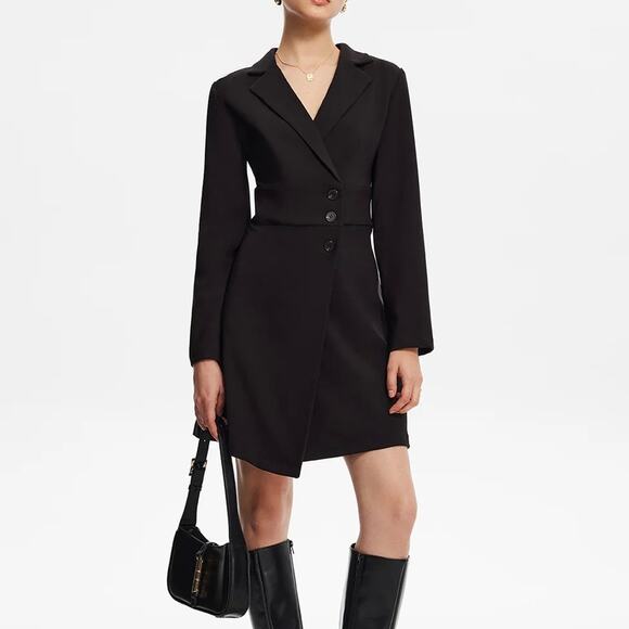 Commense Black Long Sleeve Blazer Mini Dress With Shoulder Pads S NWT - Picture 1 of 7